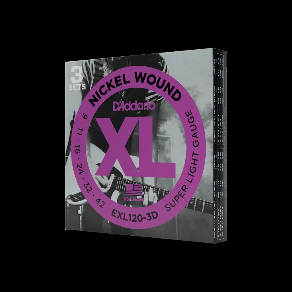 D'Addario Nickel Wound Electric Guitar Strings, Super Light, 09-42, 3 Sets | EXL120-3D Guitar Accessories 3 D'Addario Nickel Wound Electric Guitar Strings, Super Light, 09-42, 3 Sets | EXL120-3D Guitar Accessories