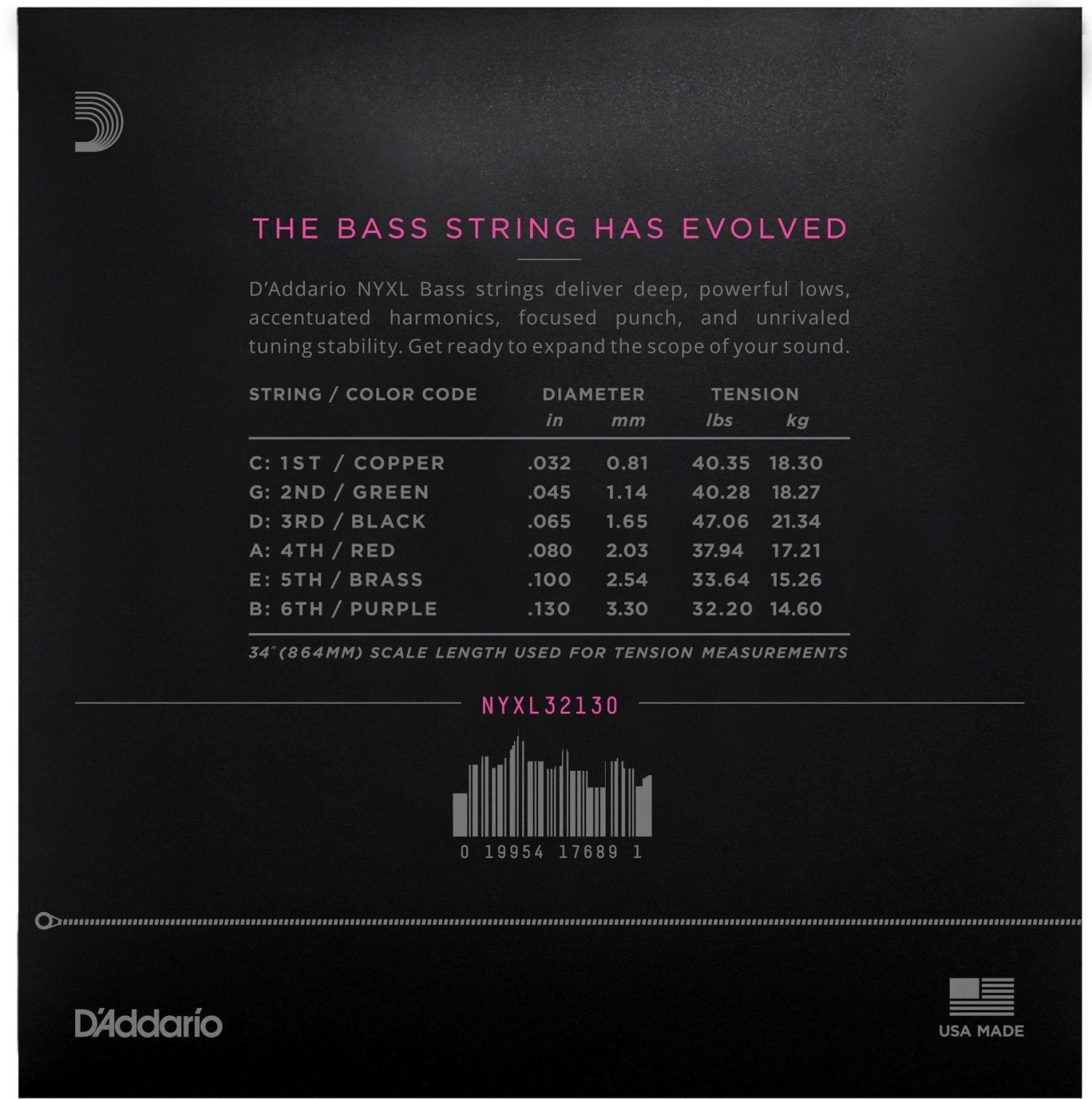 D'Addario NYXL 6-String Bass Guitar Strings | Light 4 D'Addario NYXL 6-String Bass Guitar Strings | Light