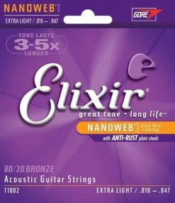 Elixir Nanoweb 80/20 Coated Acoustic Guitar Strings Guitar Accessories