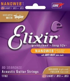 Elixir Nanoweb 80/20 Coated Acoustic Guitar Strings Guitar Accessories