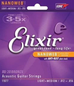Elixir Nanoweb 80/20 Coated Acoustic Guitar Strings Guitar Accessories