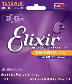 Elixir Nanoweb 80/20 Coated Acoustic Guitar Strings Guitar Accessories