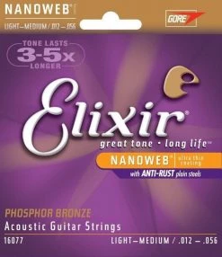 Elixir Nanoweb Phosphor Bronze Coated Acoustic Guitar Strings 12 Elixir Nanoweb Phosphor Bronze Coated Acoustic Guitar Strings