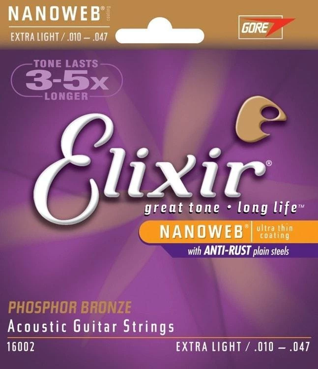 Elixir Nanoweb Phosphor Bronze Coated Acoustic Guitar Strings 3 Elixir Nanoweb Phosphor Bronze Coated Acoustic Guitar Strings