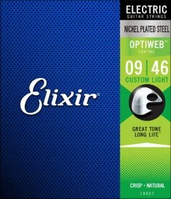 Elixir Nickel Plated Electric Guitar Strings With Optiweb Coating, Custom Light .009-.046 | 19027 Guitar Accessories