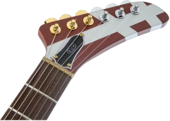 Guitar EVH Striped Series Shark, Burgundy With Silver Stripes
