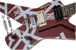 Guitar EVH Striped Series Shark, Burgundy With Silver Stripes