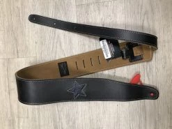 Henry Heller HPST-BLK Black Leather Guitar Strap With Vintage Blue Star Guitar Accessories