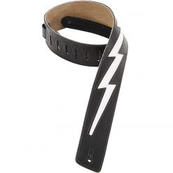 Levys Levy DM2-BLK Black Leather Guitar Strap | Lightening Bolt Guitar Accessories