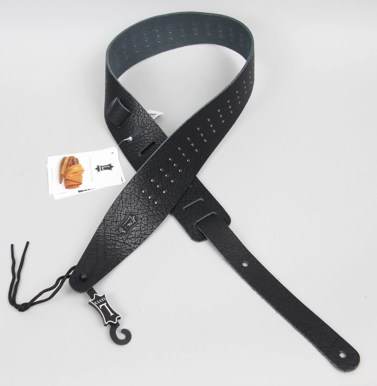 Levys Levy's MVR317COL-BLK Guitar Strap | Leather Pebbled Texture 3 Levys Levy's MVR317COL-BLK Guitar Strap | Leather Pebbled Texture