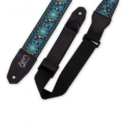 Levys Right Height Strap W/ Woven Blue Black Gold Motif Guitar Accessories