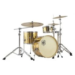 SJC DRUMS SJC Custom Drums Busker "DeVille" Compact 3-piece Shell Pack - Mirror Brass Wrap Acoustic Drums