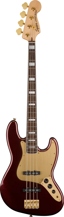 Squier 40th Anniversary Jazz Bass Gold Edition | Ruby Red Guitar