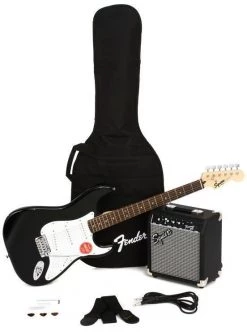 Squier Stratocaster Electric Guitar Pack | Includes Amp | Black